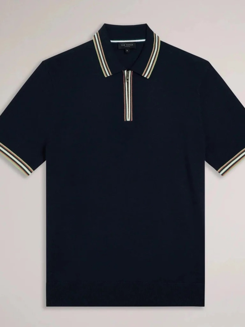 Ted Baker Navy Polo with Contrasting Striped Colourful Trim